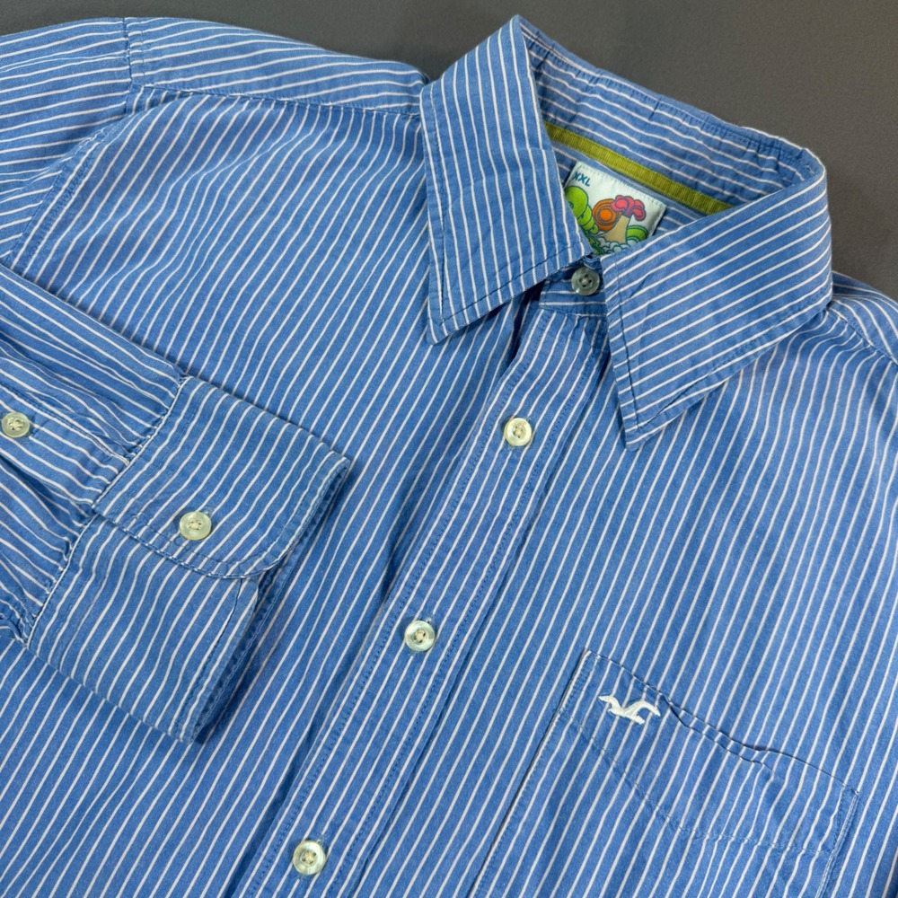 Vintage Hollister Mens XXL Blue White Striped Cotton Button Down Shirt LS